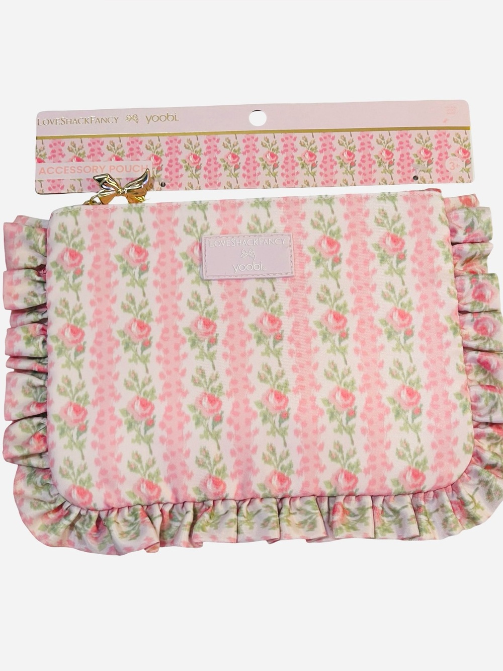 LoveShackFancy x Yoobi LTD Edition Pink and Green Floral Cosmetic Pouch NWT